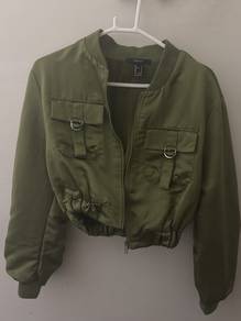 Forever 21 Olive Satin Bomber Jacket