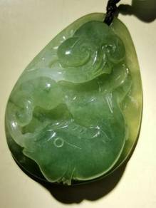 Icy Ice Green Burma Jadeite Jade Fish Pendant