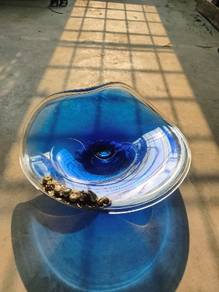 Blue Swirl Glass Decorative Bowl