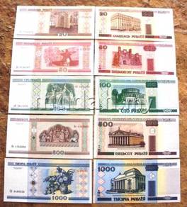 Belarus 5 unc notes 20,50,100,500,1000 ruble