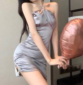 grey silk sexy dress