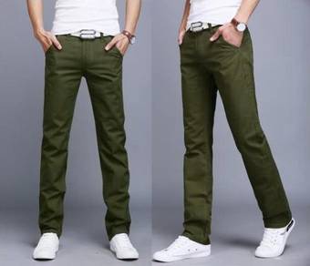 B0457 PLAiN ARMY GREEN FORMAL CASUAL MAN PANTS