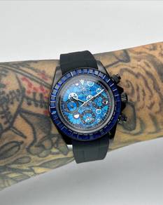 Custom Seiko Mod 39.5mm Blue Diamond Black Daytona