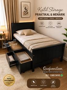katil single pull out drawer