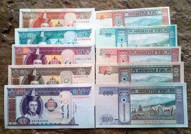 Mongolia 5 pcs in set last 2 series same unc