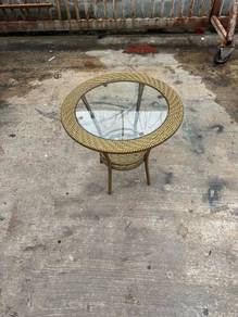Glass Wicker Meja Side Coffee Table Display Stand