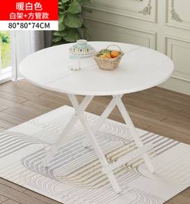 White Folding Table Potable Meja Bulat Makan Lipat