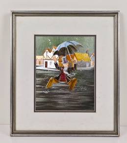Framed Art Print - Rainy Village Stroll