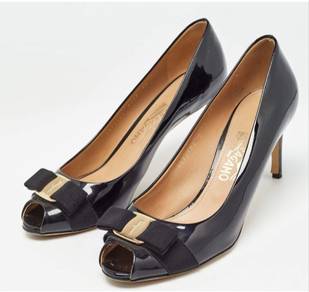 Authentic SALVATORE FERRAGAMO Black Patent Leather