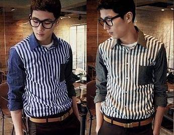A0524 BLUE GREY STRIPED VERTICAL LONG SLEEVE SHiRT