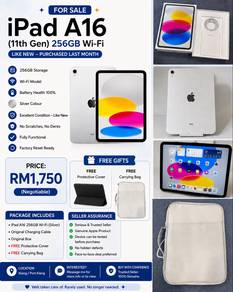 Like New iPad A16 256GB Wi-Fi + FREE Cover & Bag