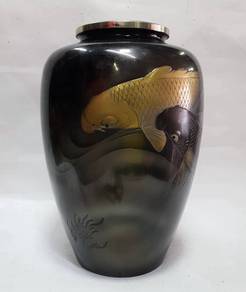 Carp Fish Bronze Vase 11.8 inch tall Metalwork Pot