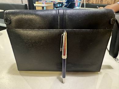 Montblanc Black Leather Clutch Bag + pen + card
