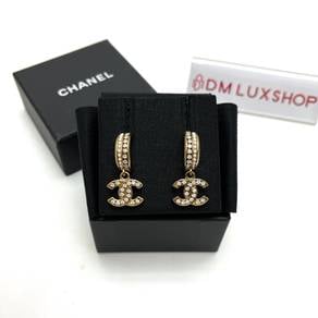Preloved Chanel CC Crystal Pearl Hoop Earrings