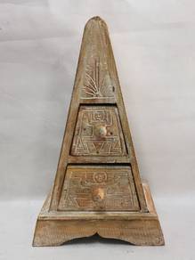 Aztec Style Pyramid Wood Box With 2 Drawers -Trian