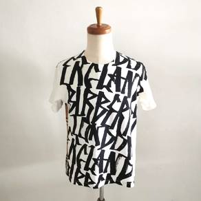 Burberry White Graffiti Print T-Shirt with Check