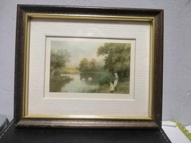 Vintage Miniature Painting Print Scenery