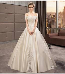 Cream off shoulder satin wedding dress gown RB1839