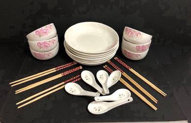 24 PC SET FOR 6 (Plates/Bowls/Spoons/Chopsticks)