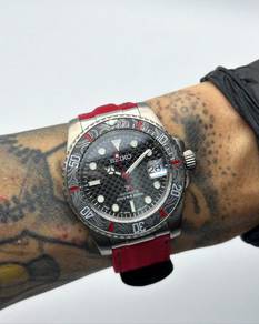 Custom Seiko Mod 40mm BlackRed Carbon Titanium Sub