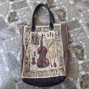vintage violin patchwork canvas tote bag