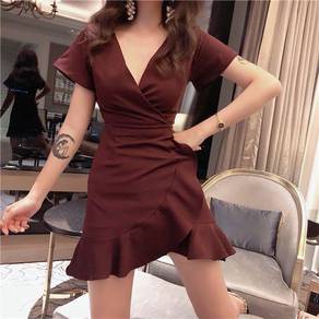 Deep V Red Wine dress