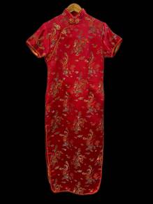 Vintage Red Dragon Embroidered Cheongsam Dress