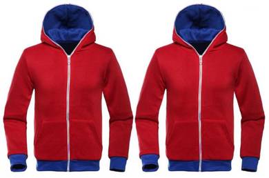 AW0343 RED HOODIE COLORFUL ZiPPER JACKET SWEATER