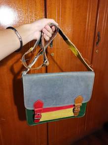 Real leather shoulder bag school style design vint