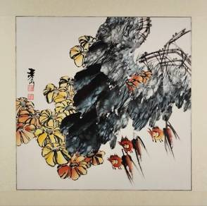 Chinese Ink Painting of Gourds and Birds