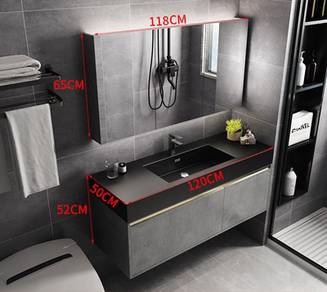 GREY Toilet Cabinet Mirror Cermin Tandas Stone