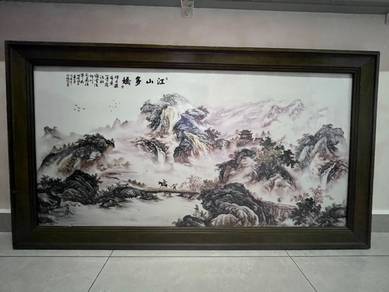 Vintage Hand-Painted Porcelain Landscape Plaque