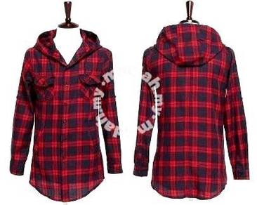 A5100 SWAG HOODIE RED PLAID SHiRT KEMEJA MERAH