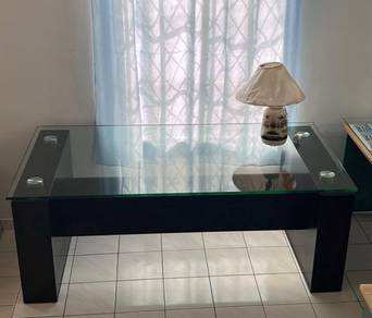 Glass Top Table Black Frame - Meja Kaca Hitam 5ft