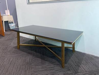 Coffee Table with Black Glass Top and Gold Legs