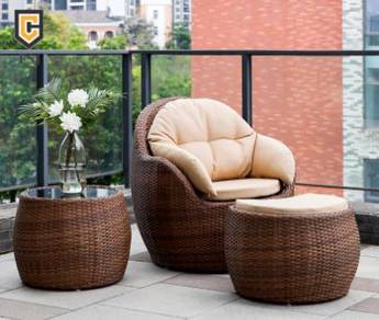 Balcony Garden Rattan Sofa Chair & Coffee set meja