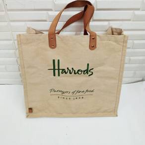 Harrods Embroidered Jute Grocery Shopper Bag