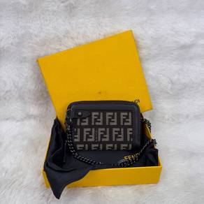 Fendi Zucca chain coin purse brown FF Logo