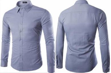 530B Kemeja Plain Grey Formal Long Sleeved Shirt