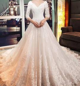 White long sleeve wedding bridal dress gown RB1720