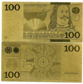 NETHERLANDS Fancy 100 GULDEN 24K GOLD BILL