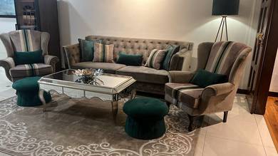 Elegant Velvet Sofa Set + Coffee Table