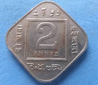 British India 2 Annas 1935 KGV copper nickel coin