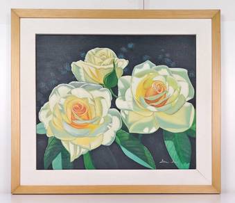 Signed Floral Painting – “Yellow Roses in Bloom