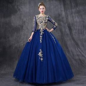 Long Sleeve blue Wedding Ball Prom Dress Gown RBMW