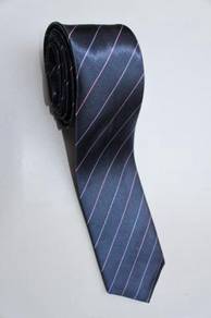 SLIM Silver Grey Black Pink White Striped Neck Tie