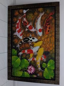 Large Original Oil Painting Koi Fish Pond 