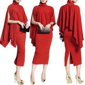 Red cape midi bodycon dress party office OL RBP014