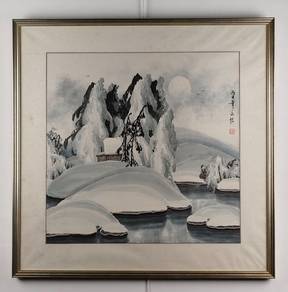 Moonlit Winter Serenity Chinese Ink Watercolor