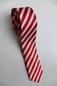 SLIM Red White #2 Top Quality Striped Neck Tie
